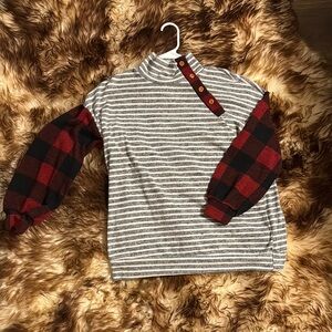 Striped Gray and Red Plaid Women’s Shirt
